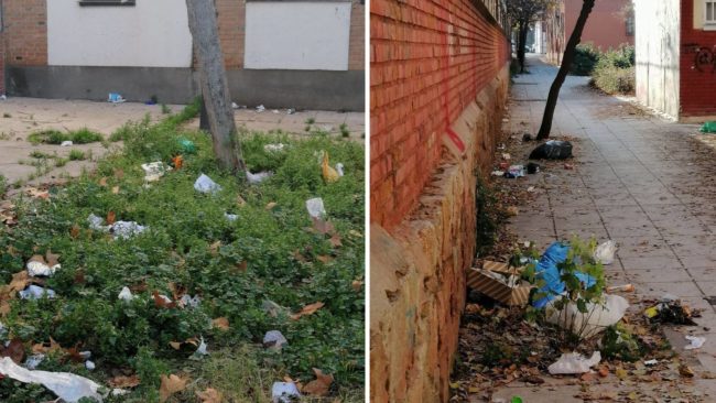 Basura en las calles de las zonas interbloque del sur y del este de Madrid.