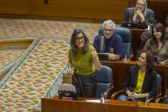 La portavoz de Más Madrid, Manuela Bergerot, durante la sesión de control en la Asamblea. Bruno Thevenin.