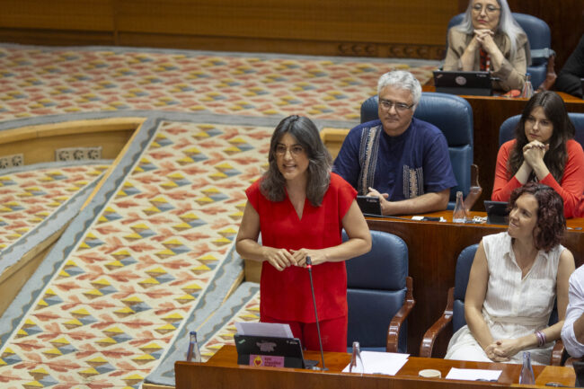 La portavoz de Más Madrid en la Asamblea, Manuela Bergerot, durante el pleno de la Asamblea. Bruno Thevenin.