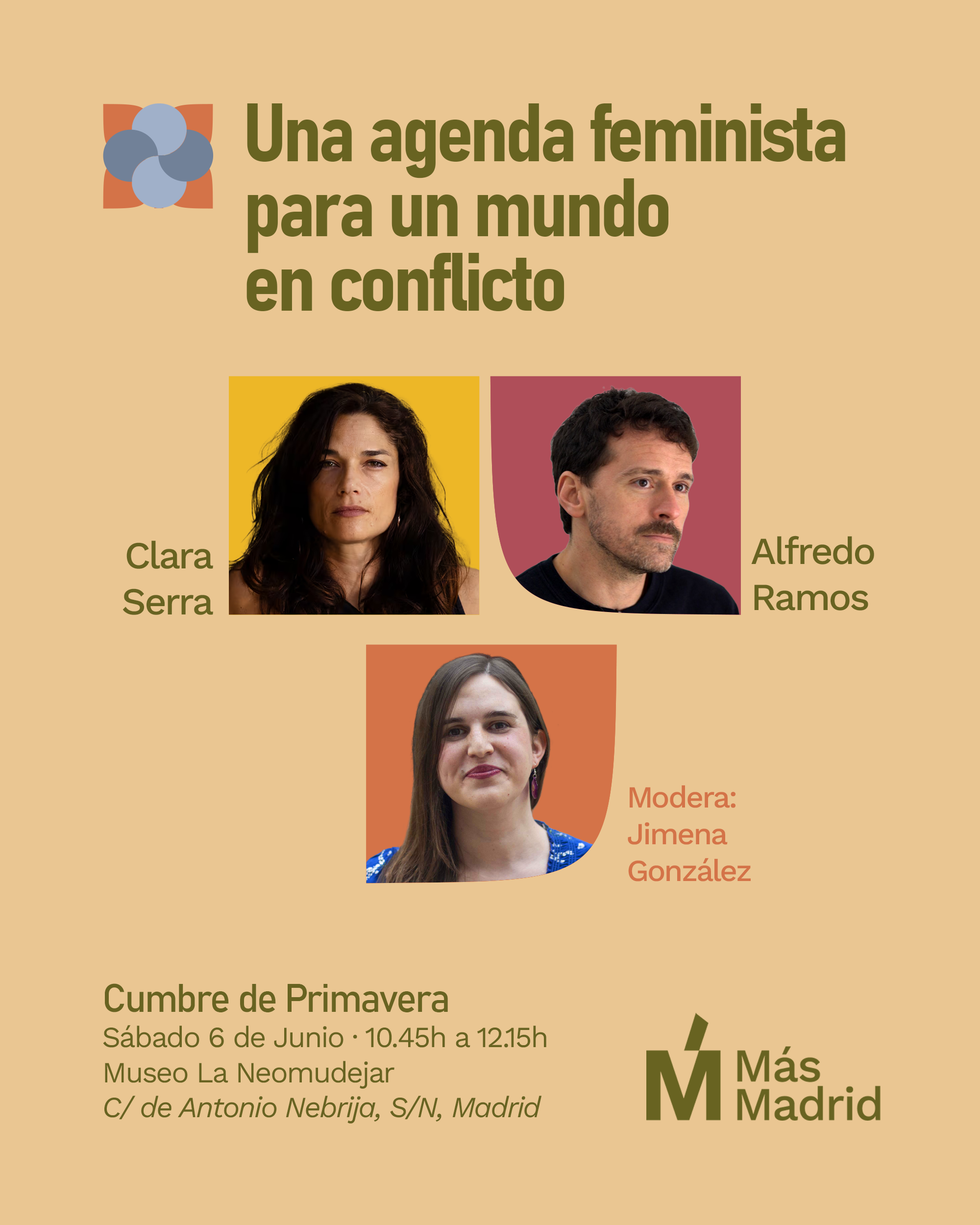 Infografía de la mesa Una agenda feminista para un mundo en conflicto. Clara Serra, Alfredo Ramos y Jimena González.