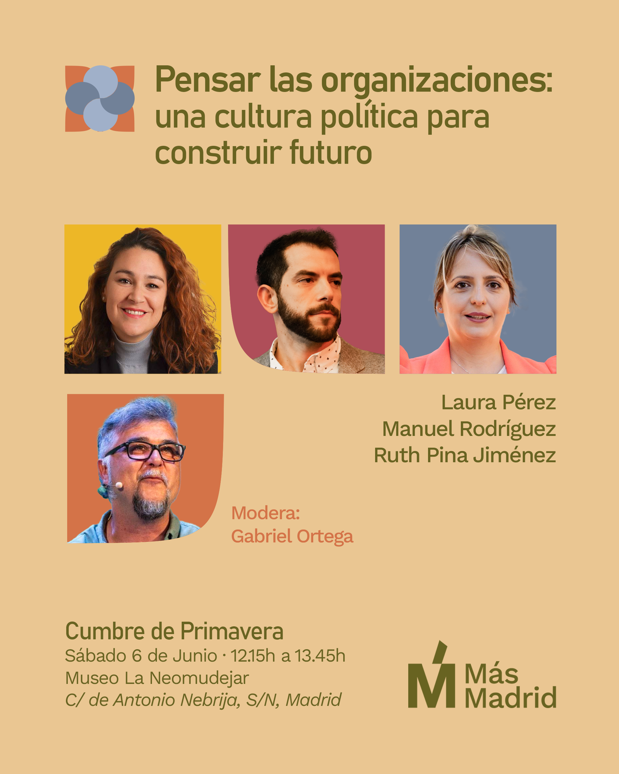 Infografía de la mesa Pensar las organizaciones: una cultura política para construir futuro. Laura Pérez, Manuel Rodríguez, Ruth Pina Jiménez y Gabriel Ortega.