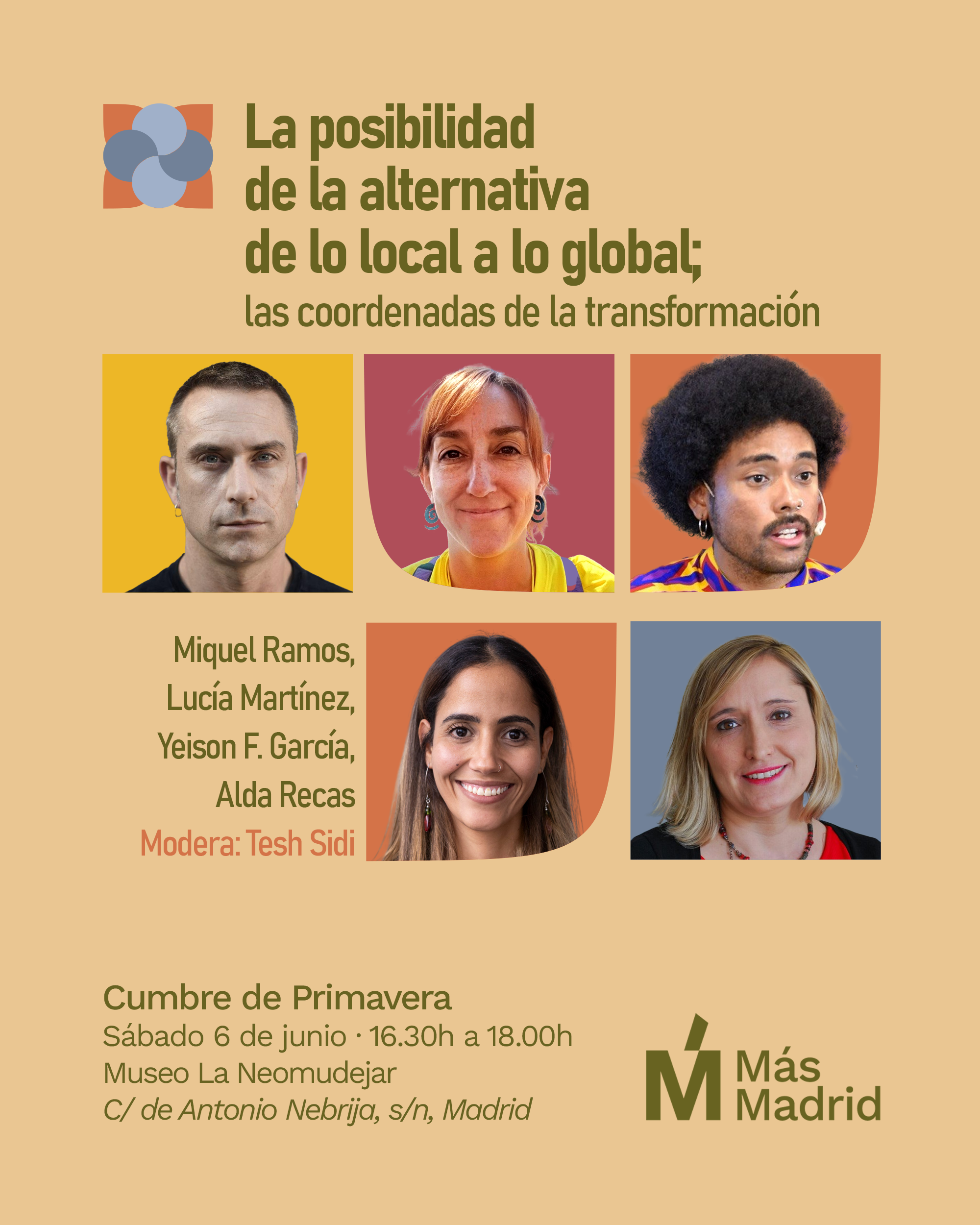 Infografía de la mesa La posibilidad de la alternativa de lo local a lo global: las coordenadas de la transformación. Miquel Ramos, Lucía Martínez, Yeison F. García, Alda Recas y Tesh Sidi.