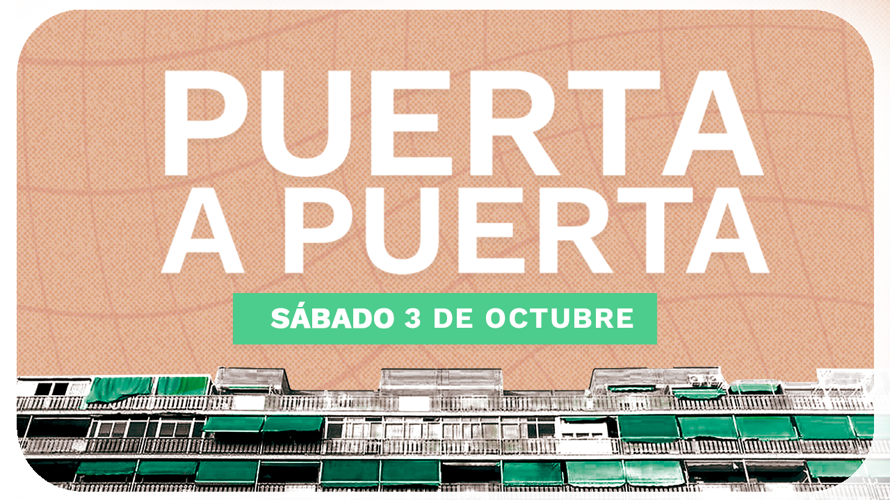 Puerta a puerta, sábado 3 de octubre, con edificios de Madrid en la parte inferior